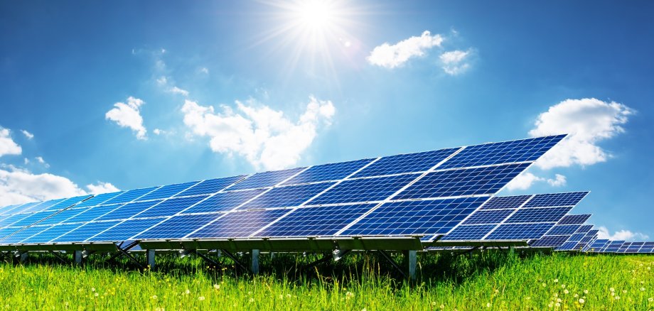 Solar panel on blue sky background