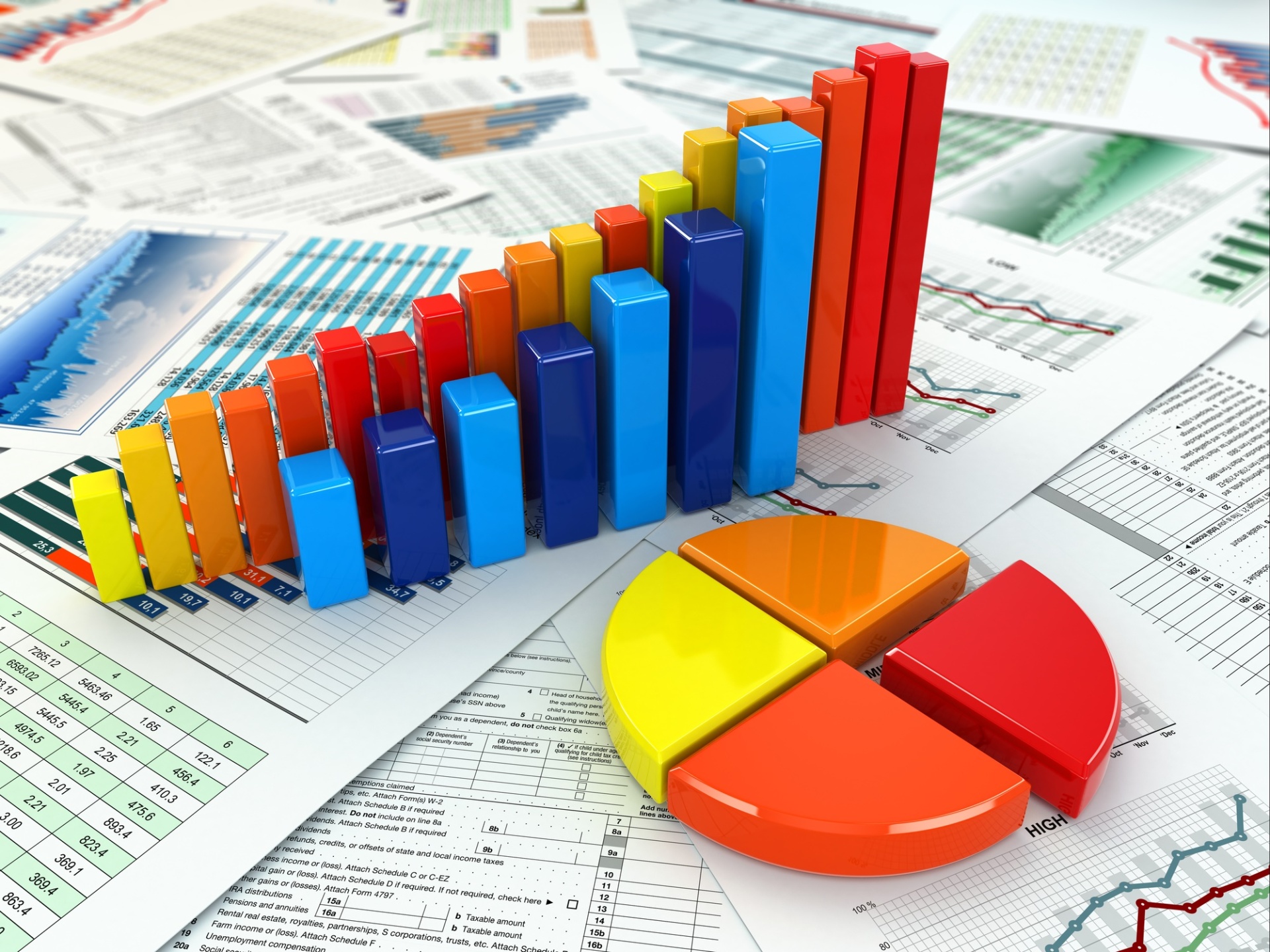 Business concept. Three-dimensional graph and charts.