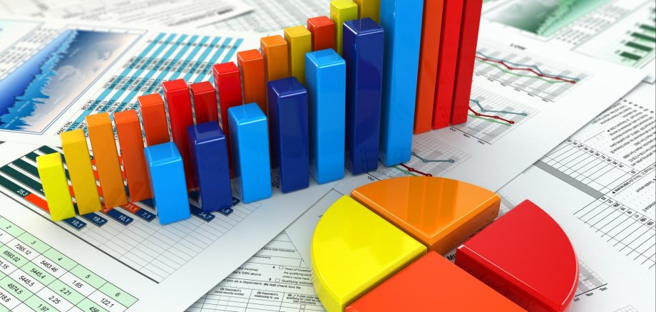 Business concept. Three-dimensional graph and charts.