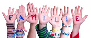 Children Hands Building Word Familie Means Family, Isolated Background