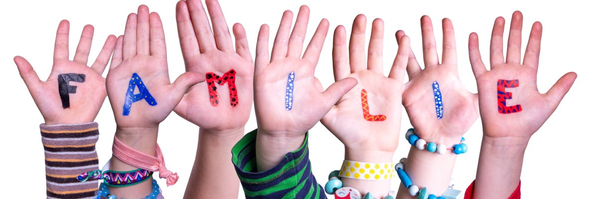 Children Hands Building Word Familie Means Family, Isolated Background