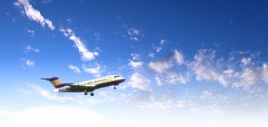 Airplane in blue cloudy sky