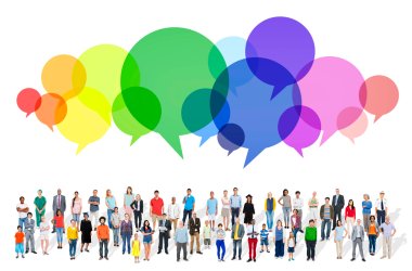 Large Group of Multiethnic People with Speech Bubbles