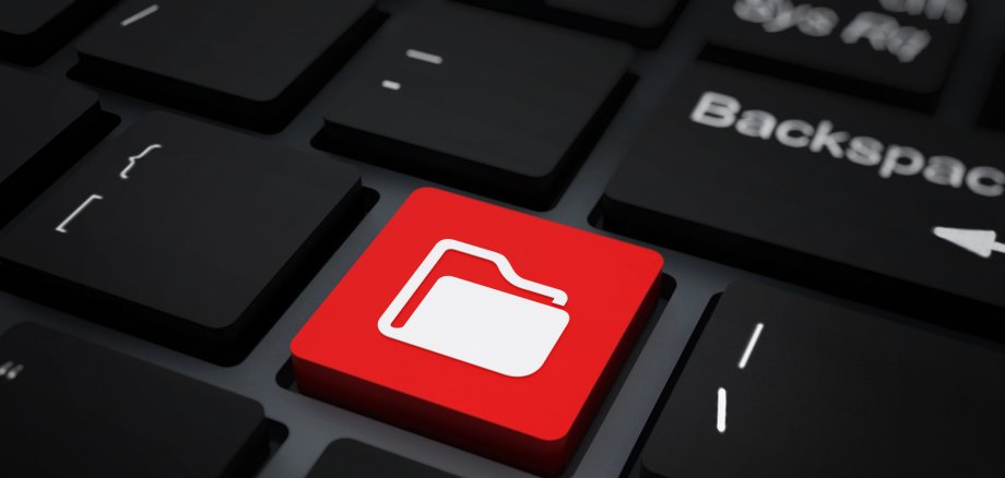 Folder icon on red keyboard key. 3D illustration