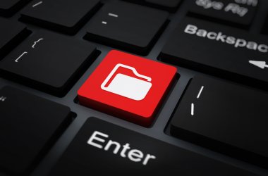 Folder icon on red keyboard key. 3D illustration